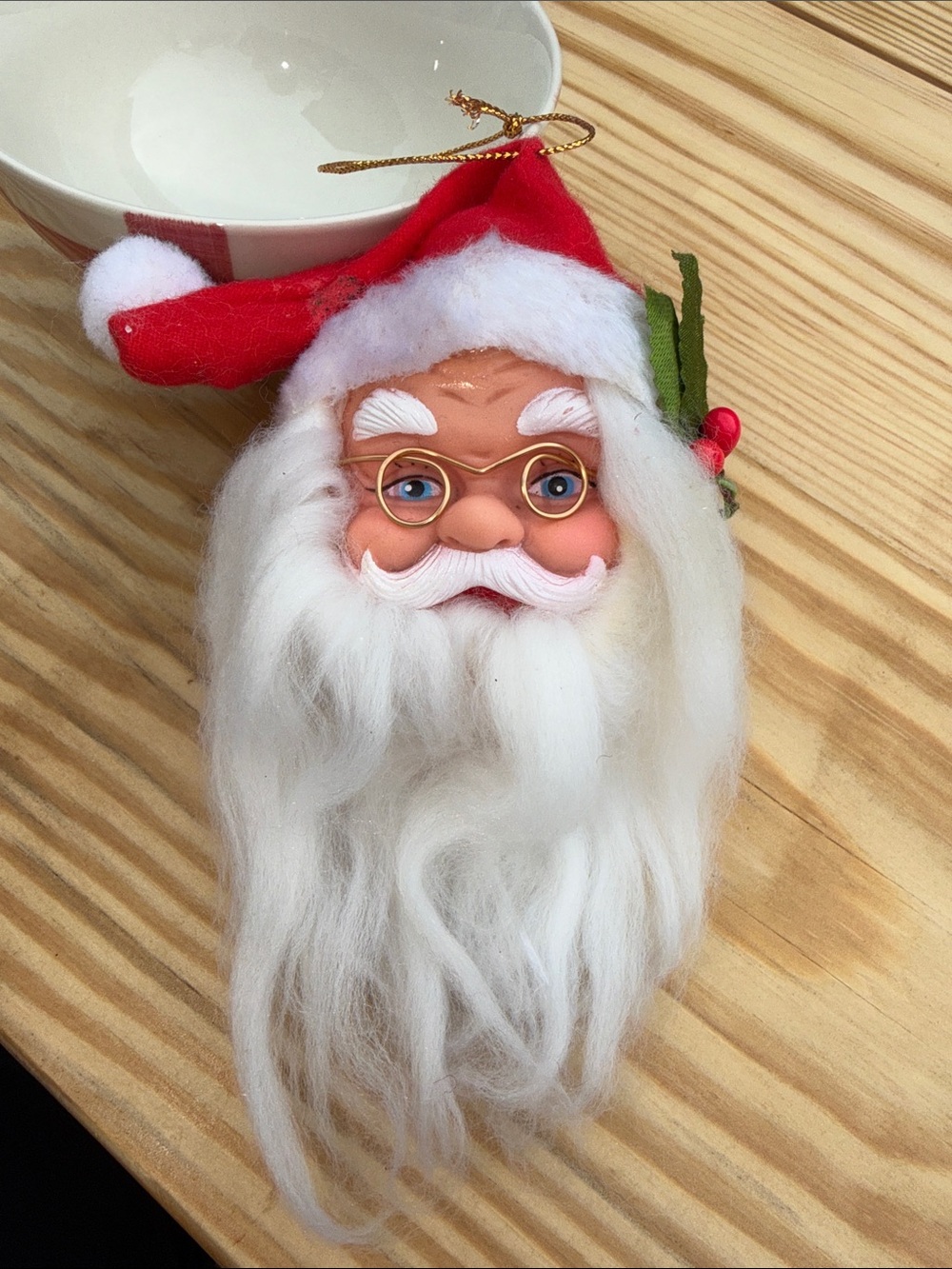 Vintage Santa Claus Hanging Ornament with White Beard and Red Hat